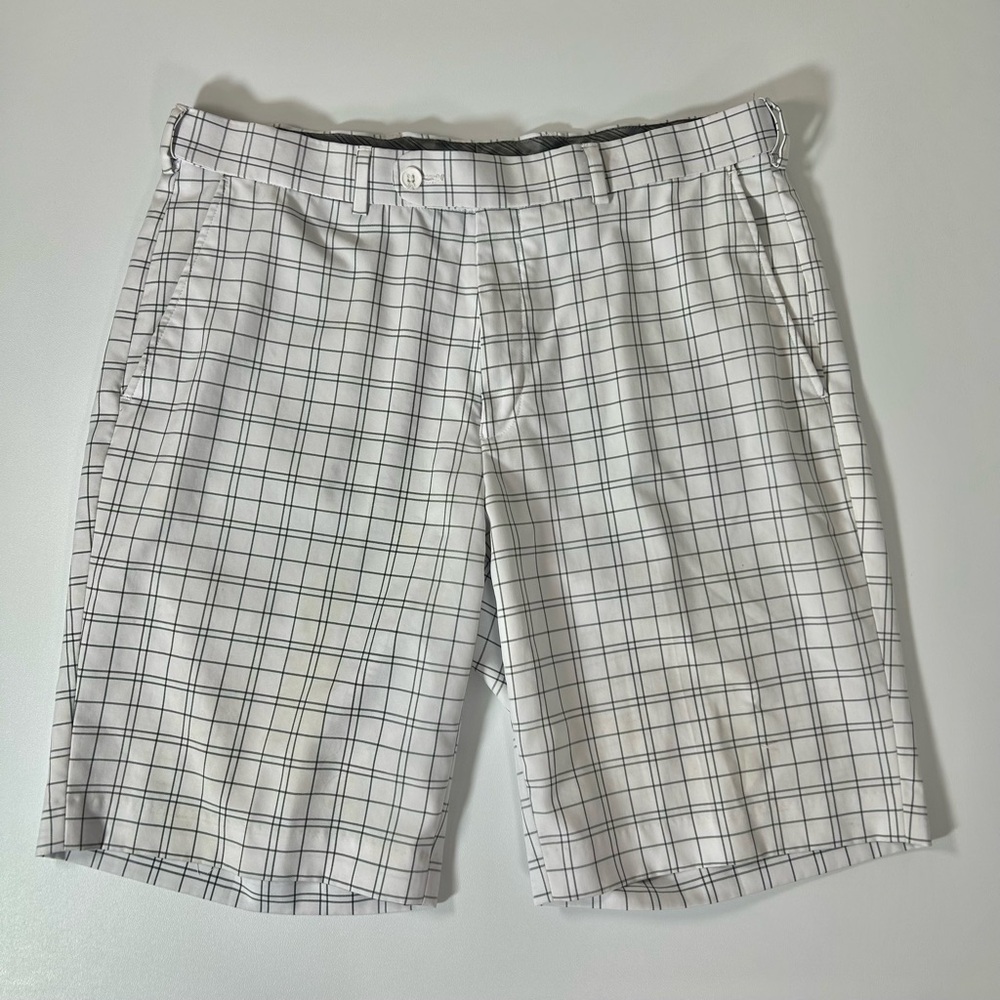 White Plaid Mens Golf Shorts, Sz 36